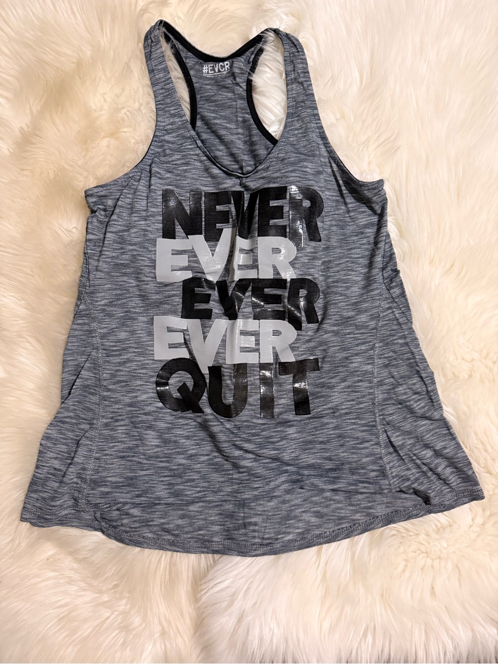 Women’s Heather Gray Racerback Muscle Tank – Never Ever Quit